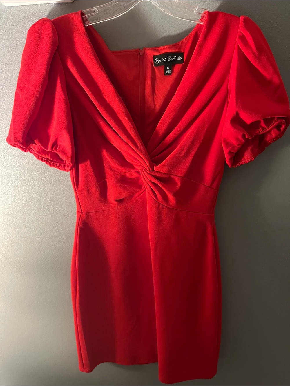 Crystal Doll Bright Red Knot-Front Mini Dress